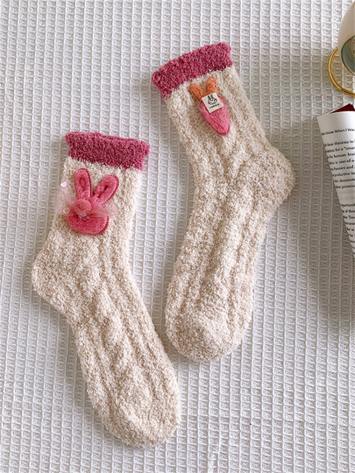 Lovely Bunny & Carrot Cable Knit Cozy Fleece Socks