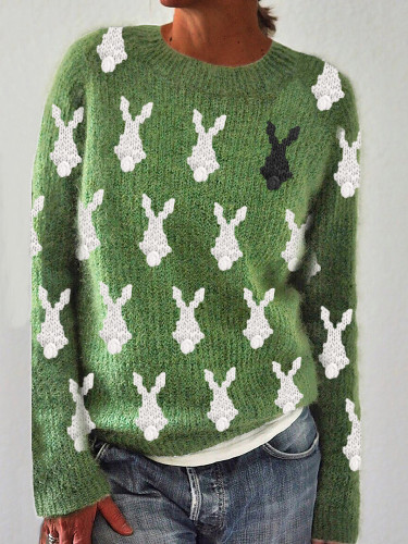 Vintage Bunny Pattern Cozy Knit Sweater