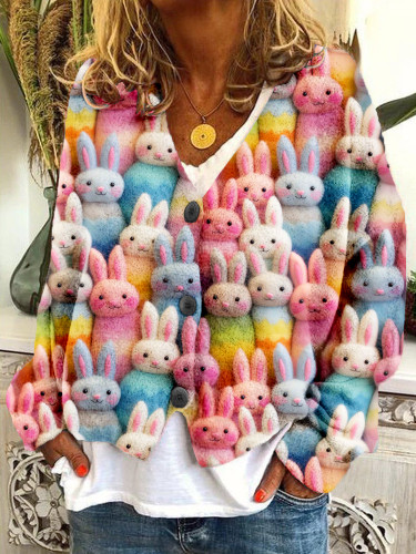 Pastel Easter Bunny Embroidery Art Cozy Knit Cardigan