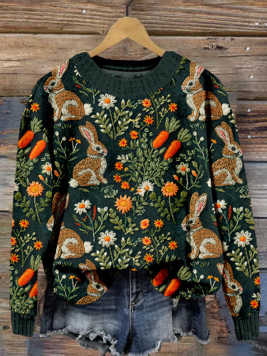 Easter Bunnies and Carrots Embroidery Cozy Sweater