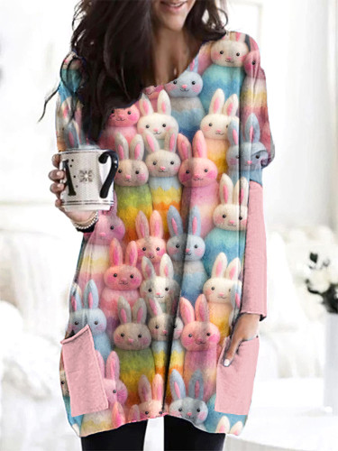 Easter Bunny Print Casual Cozy Long T-Shirt