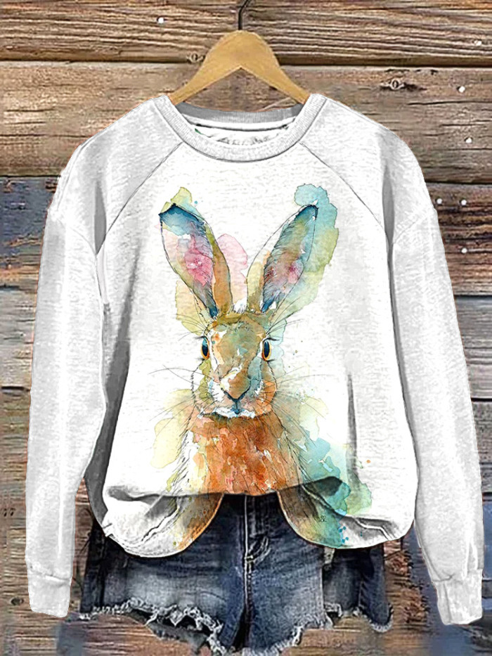 Watercolor Rabbit Casual Cozy Sweatshirt