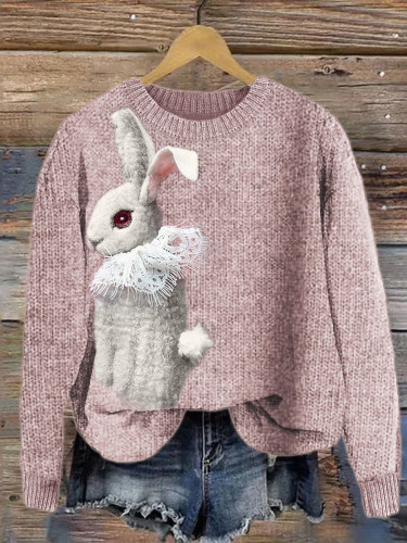 Easter Bunny with Lace Collar Felt Knit Sweater