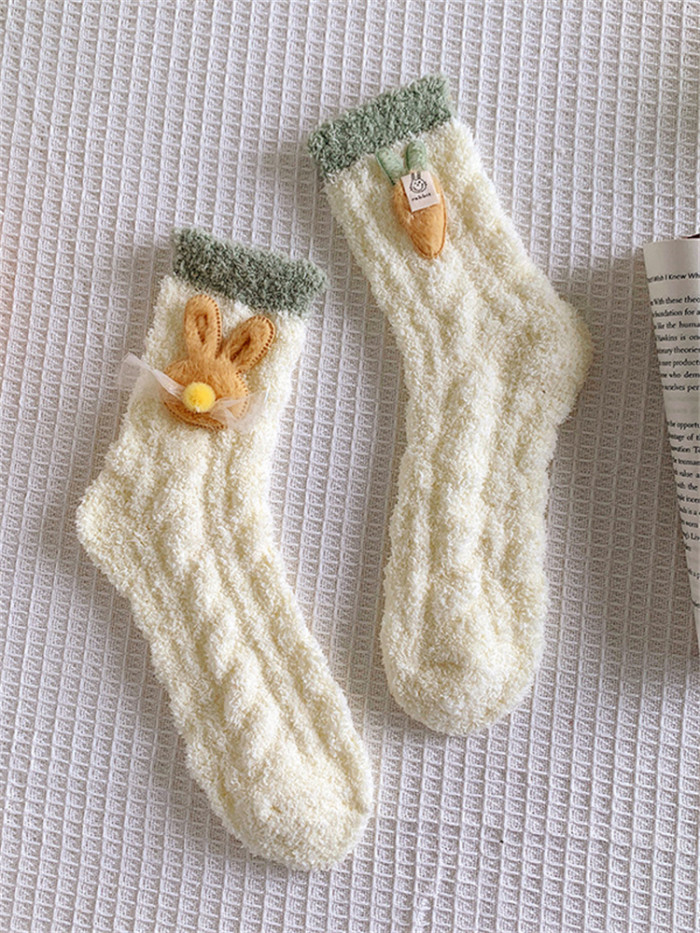 Lovely Bunny & Carrot Cable Knit Cozy Fleece Socks
