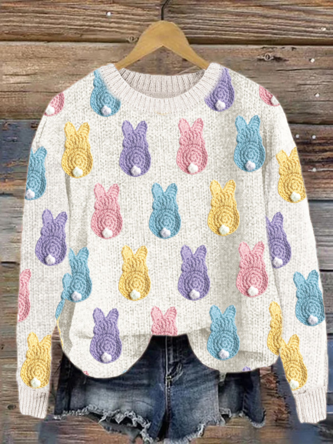 Easter Colorful Bunny Crochet Pattern Cozy Sweater