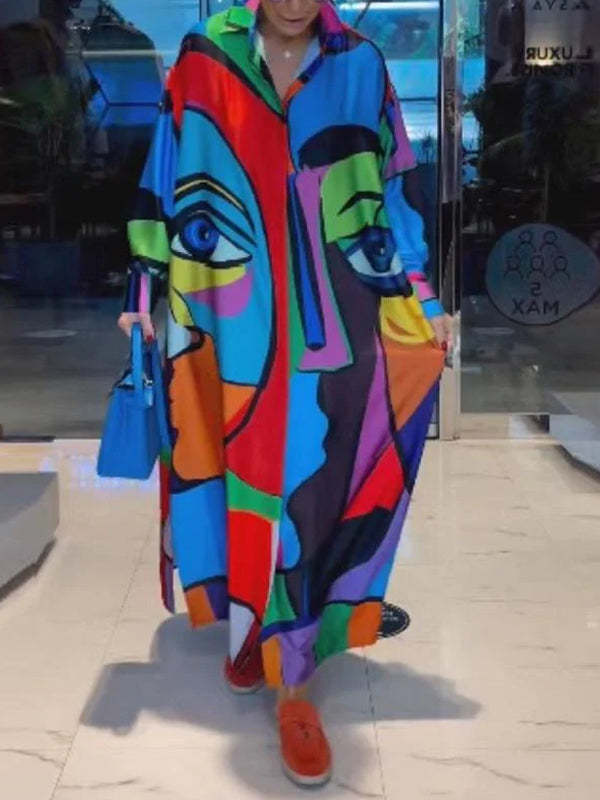 Personalized abstract MAXI SHIRT DRESS
