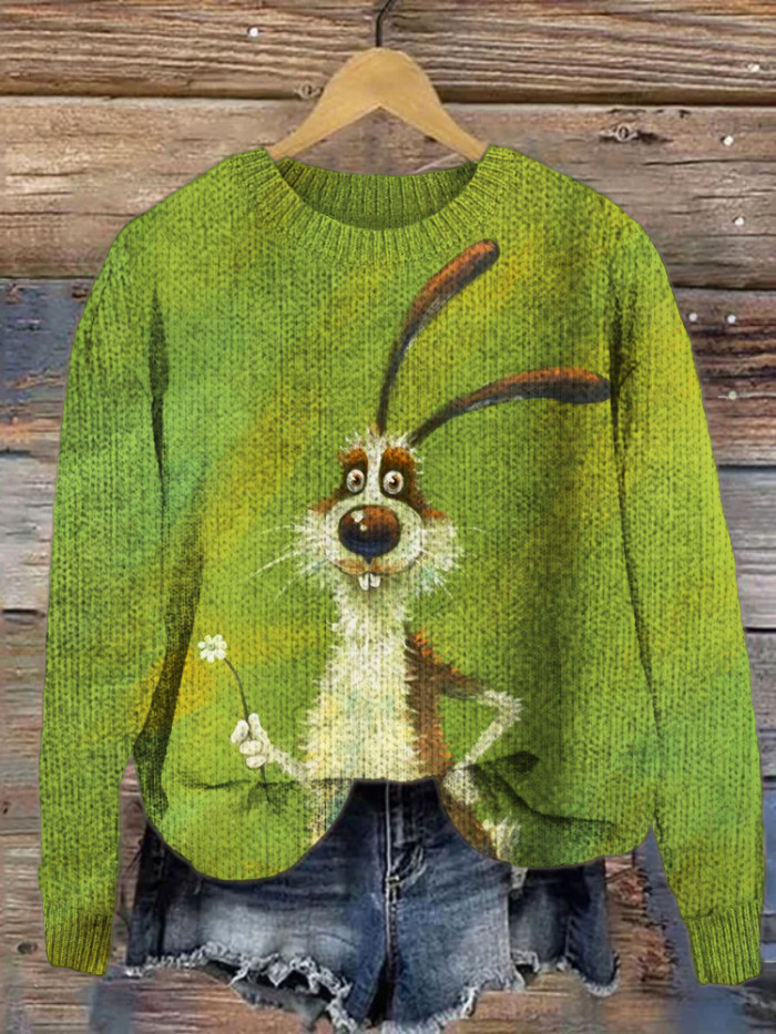 Cute Bunny Pattern Cozy Knit Sweater