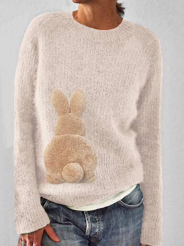 Fluffy Bunny Pattern Cozy Knit Sweater