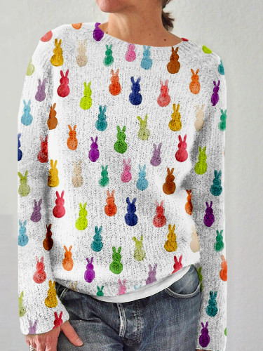 Rainbow Easter Bunnies Watercolor Art Cozy Sweater