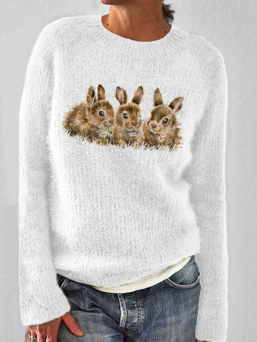 Bunnies Watercolor Pattern Cozy Knit Sweater