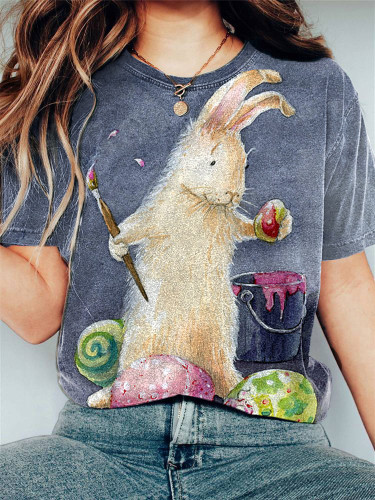 Easter Bunny Print Casual Cozy T-Shirt