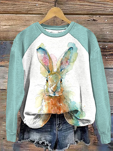 Watercolor Rabbit Casual Cozy Sweatshirt