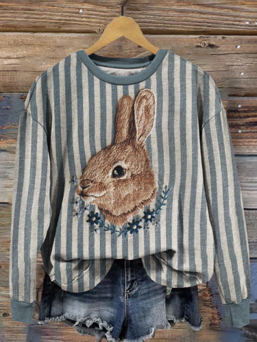 Cute Easter Bunny Embroidery Art Vintage Sweatshirt