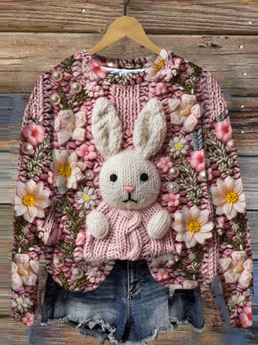 Flower Rabbit Print Casual Sweatshirt