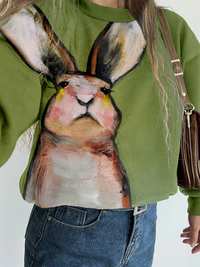 Cute Easter Bunny Art Pattern Vintage Cozy Sweatshirt