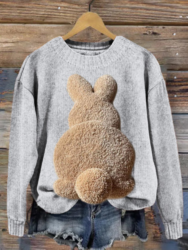 Fluffy Bunny Crew Neck Vintage Cozy Sweater