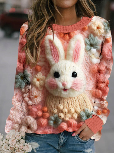 Easter Fluffy Bunny Embroidery Pattern Cozy Sweater