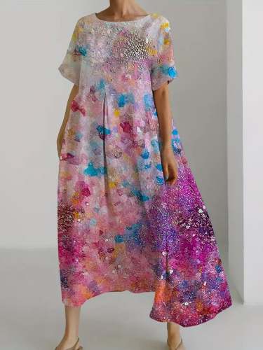 Ladies Oil Painting Art Design Casual Loose Dress