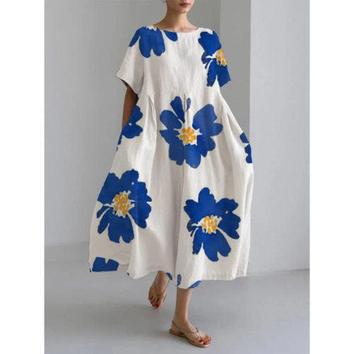 Women's Casual Blue Flower Print Dress