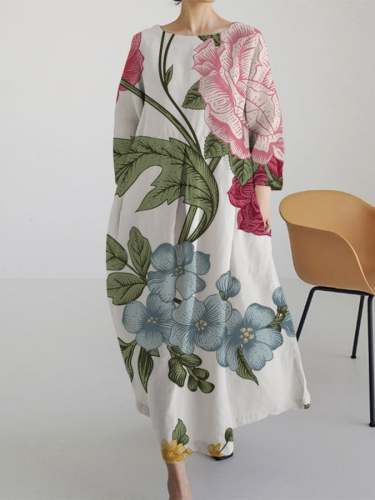 Ladies Botanical Floral Design Casual Loose Dress