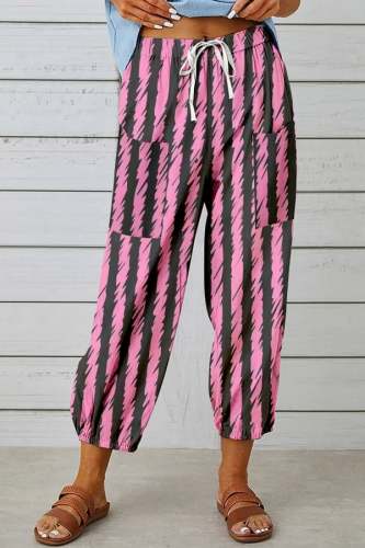 Women's Valentine's Day Design Stripe Print Lace-Up Elastic Waist Loose Casual Pants