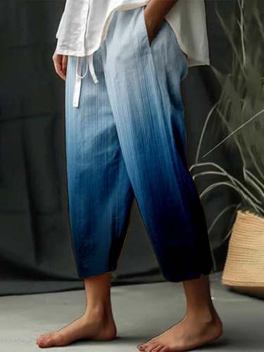 Women's Retro Gradient Design Printed Lace-Up Elastic Waist Loose Casual Pants