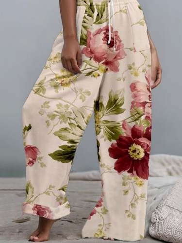 Women's Botanical Floral Design Printed Loose Casual Pants