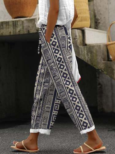 Women's Retro Ethnic Geometric Print Casual Pants
