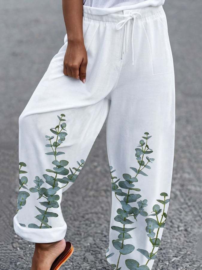 Women's Fresh And Simple Plant And Flower Print Loose Casual Pants