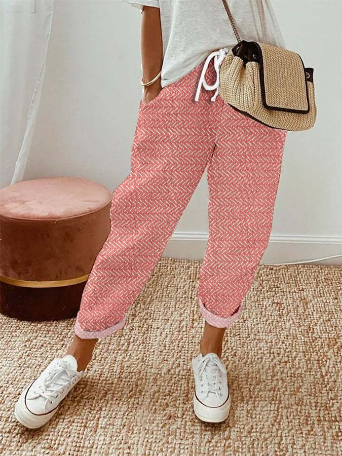 Women's Vintage Herringbone Print Casual Pants