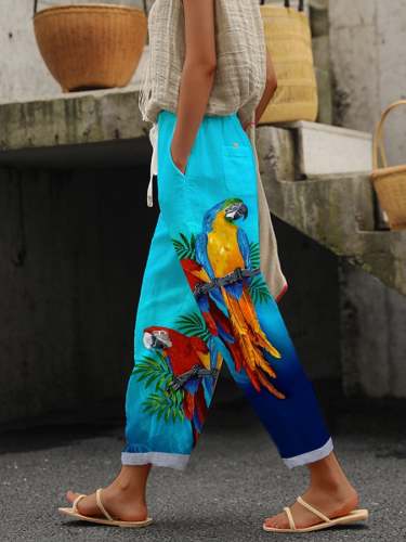 Women's Casual Hawaiian Parrot Print Loose Casual Pants