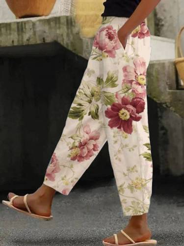 Women's Botanical Floral Design Print Loose Casual Pants