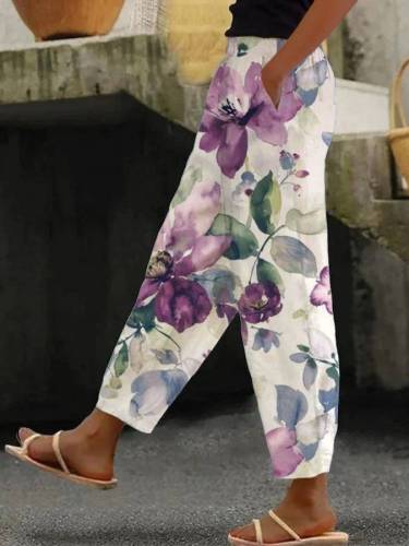 Women's Botanical Floral Design Print Loose Casual Pants