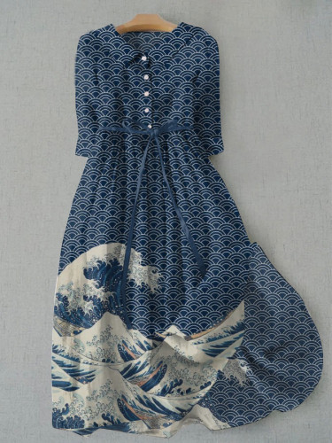 Casual Japanese Style Marine Lapel Waist Tie Dress
