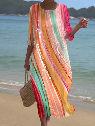 Women's Striped Fluid Elegant Art Resort Style Dress