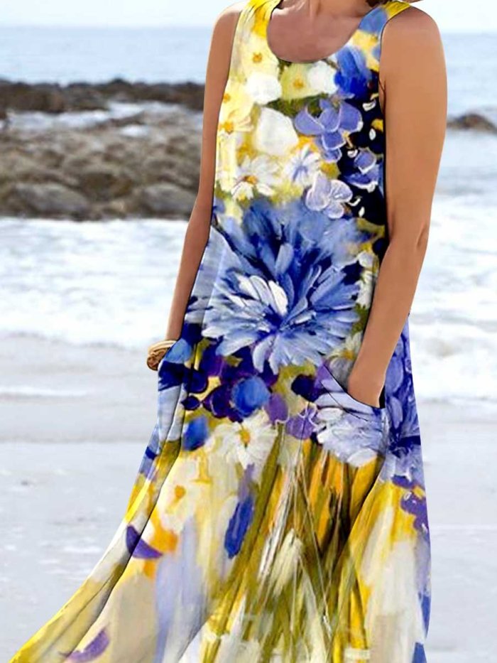 Women's Oil Painting Floral Pattern Tank Top Dress