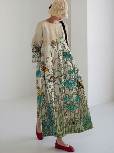 Women's Casual Flower Butterfly  Print Dress