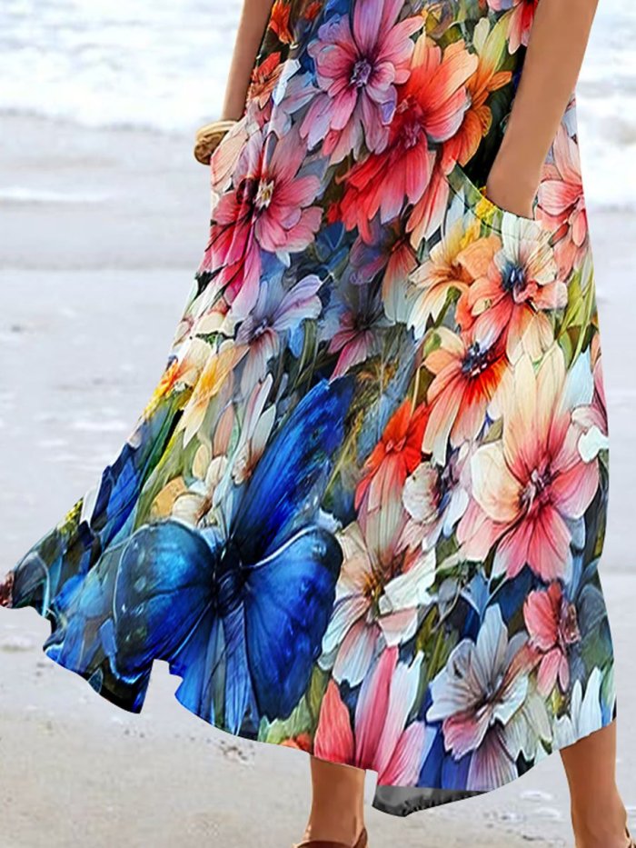 Women's Butterfly Floral Art Print Casual Resort Dress