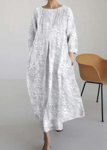 Ladies Cotton And Linen Lace Casual Loose Dress