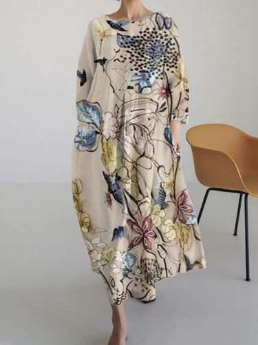 Women'S Abstract Floral Print Maxi Dress