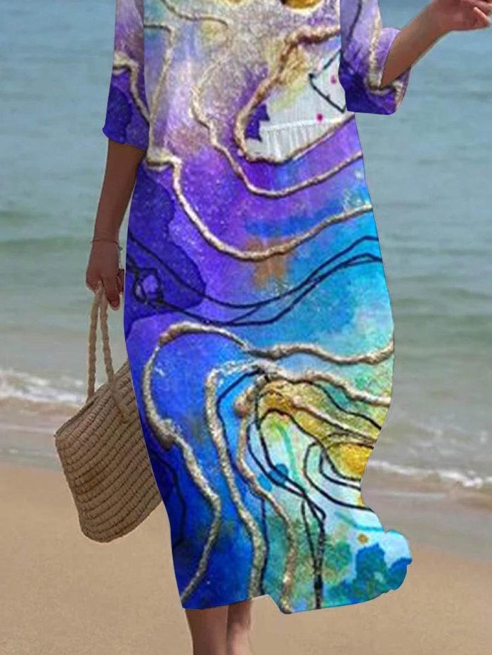 Women's Art Splash Print Seaside Resort Dress