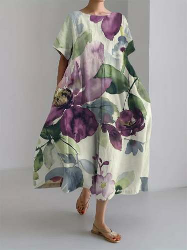 Ladies Botanical Floral Design Casual Loose Dress