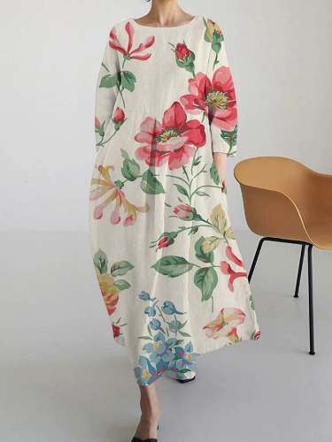 Women's Art Floral Print Casual Loose Dress