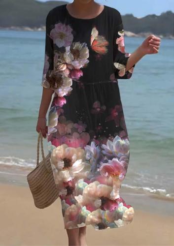 Women's Elegant Floral Print Pattern Dress