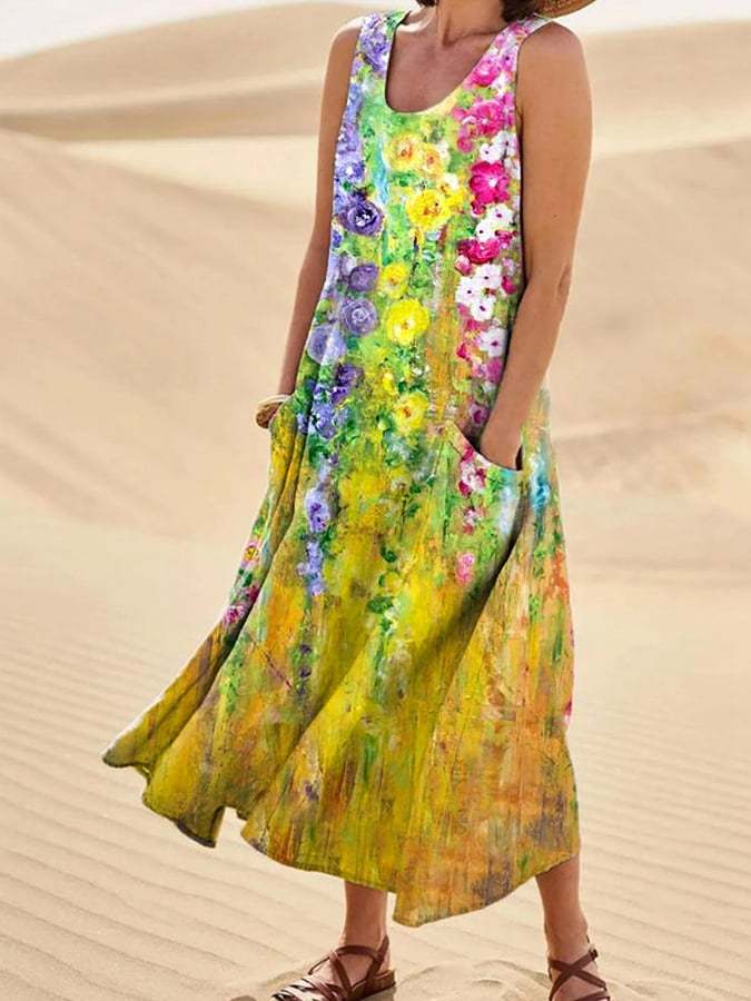 Women's Floral Print Casual Sleeveless Dress