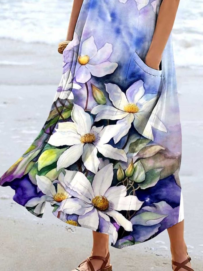 Women's Oil Painting Floral Pattern Tank Top Dress