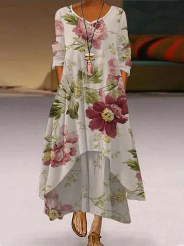 Women's Botanical Floral Design Printed Double Layer Casual Dress