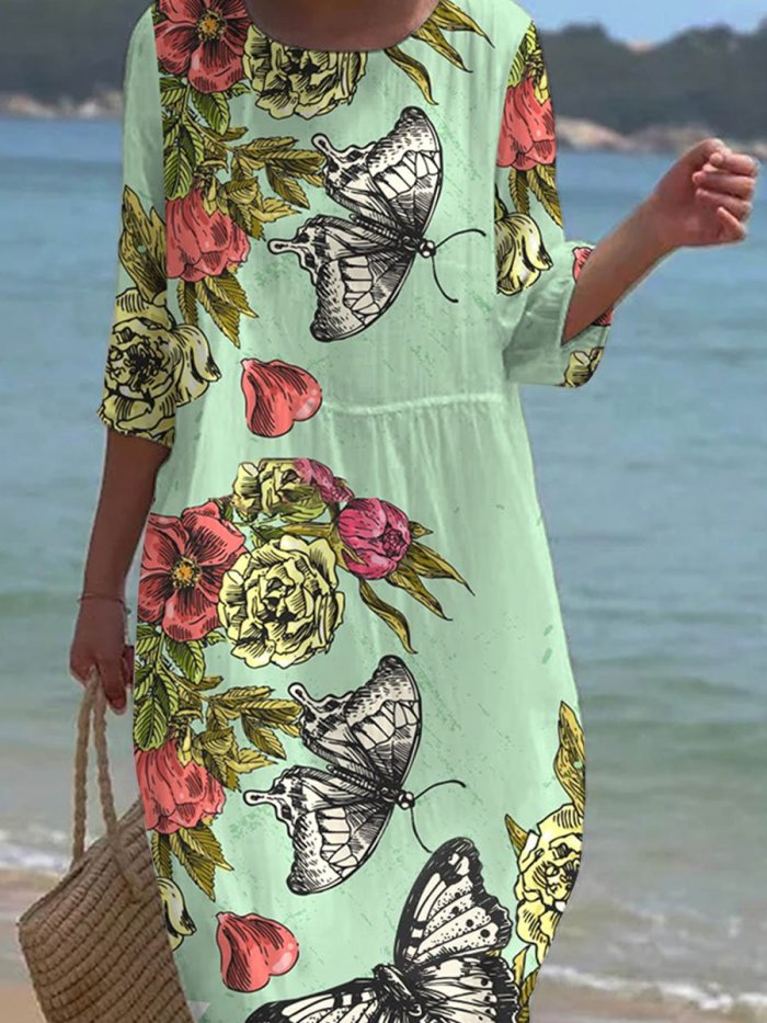 Women's Floral Butterfly Art Pattern Resort Dress