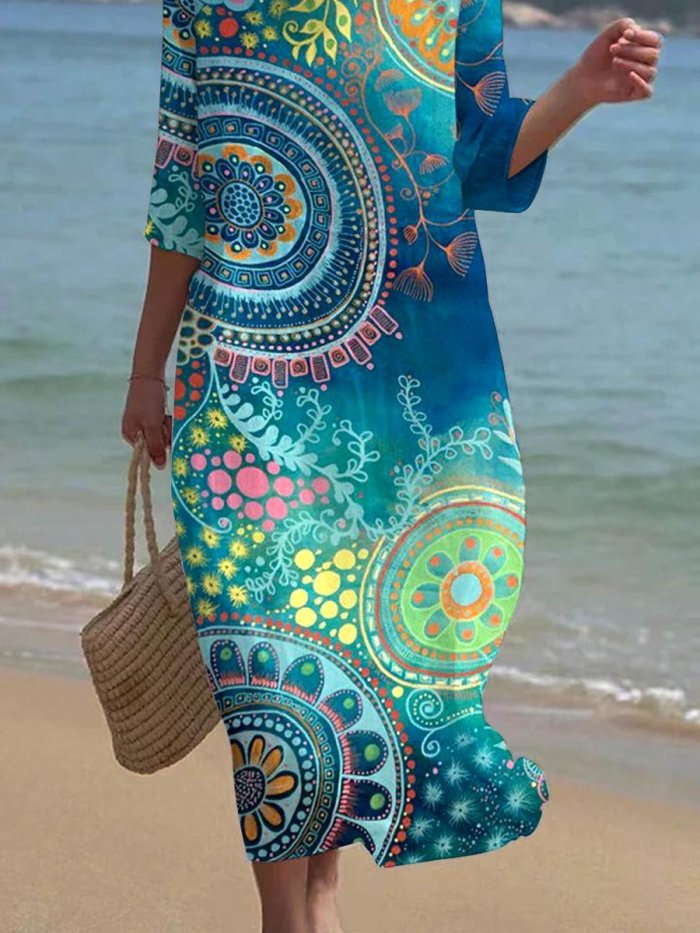 Women's Mandala Print Seaside Resort Dress