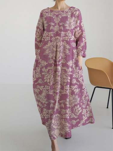 Ladies Retro Pattern Design Casual Loose Dress